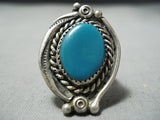 Amazing Vintage Native American Navajo Blue Gem Turquoise Sterling Silver Ring Old-Nativo Arts