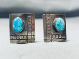 Marvelous Vintage Native American Navajo Kingman Turquoise Sterling Silver Square Cuff Links-Nativo Arts