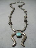 Superb Vintage Native American Navajo Blue Gem Turquoise Sterling Silver Necklace Old-Nativo Arts