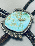Colossal Vintage Native American Zuni Kingman Turquoise Sterling Silver Bolo-Nativo Arts