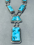 Native American One Of The Best Ever Vintage Navajuo Squared Turquoise Sterling Silver Necklace-Nativo Arts