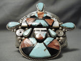 One Of The Biggest Best Native American Navajo Turquoise Sterling Silver Kachina Bracelet-Nativo Arts