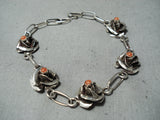 Excellent Navajo Coral Sterling Silver Rose Bracelet Native American-Nativo Arts