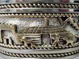 Heavy Thick Native American Navajo Hand Wrought Sterling Silver Gold Bracelet-Nativo Arts
