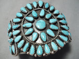 Impressive Vintage Native American Navajo Turquoise Cluster Sterling Silver Bracelet Old-Nativo Arts