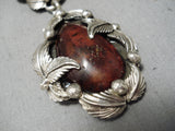 Astonishing Navajo Amber Sterling Silver Pendant Native American-Nativo Arts