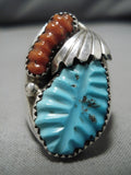 Amazing Vintage Zuni Native American Large Carved Turquoise Sterling Silver Ring-Nativo Arts