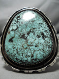 One Of The Largest Green Turquoise Vintage Native American Navajo Sterling Silver Bracelet Old-Nativo Arts