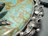 Gigantic Hueg Native American Lizard Sterling Silver Royston Turquoise Bolo Tie-Nativo Arts