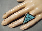 Striking Vintage Navajo Triangle Turquoise Sterling Silver Native American Ring-Nativo Arts