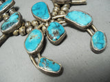 Women's Vintage Native American Navajo Morenci Turquoise Sterling Silver Squash Blossom Necklace-Nativo Arts