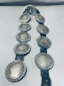 Authentic Old Vintage Native American Navajo Hand Tooled Sterling Silver Concho Belt-Nativo Arts