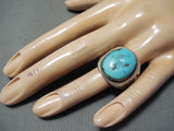 Magnificent Vintage Native American Navajo Sleeping Beauty Turquoise Sterling Silver Ring Old-Nativo Arts