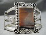 Unique Vintage Navajo Petrified Wood Sterling Silver Bracelet Native American-Nativo Arts