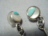 Intricate Women's Vintage Native American Zuni Turquoise Sterling Silver Earrings-Nativo Arts