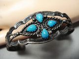 Early Vintage Native American Navajo Blue Turquoise Sterling Silver Bracelet Old-Nativo Arts
