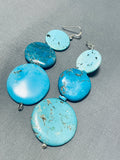 Native American Beautiful Vintage Santo Domingo 8 Turquoise Sterling Silver Earrings-Nativo Arts
