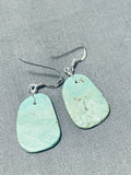 Amazing Native American Navajo Turquoise Slab Sterling Silver Earrings-Nativo Arts