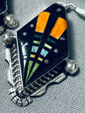 Extremely Intricate Native American Navajo Outer Space Turquoise Sterling Silver Earrings-Nativo Arts