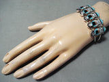 Remarkable Native American Zuni Inlay Turquoise Jet Coral Sterling Silver Corn Maiden Bracelet-Nativo Arts