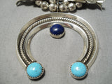 Museum Vintage Native American Navajo Turquoise Lapis Sterling Silver Squash Blossom Necklace-Nativo Arts
