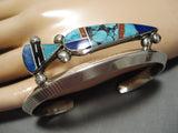 Quality Vintage Native American Navajo Yazzie Inlaid Maiden Turquoise Sterling Silver Bracelet-Nativo Arts