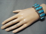 Tremendous Vintage Native American Navajo Sleeping Beauty Turquoise Sterling Silver Bracelet Old-Nativo Arts