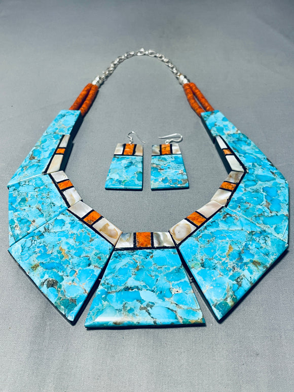 Incredible Native American Turquoise Inlay Sterling Silver Necklace-Nativo Arts