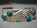 Incredible Vintage Native American Navajo Domed Turquoise Sterling Silver Oblique Bracelet-Nativo Arts