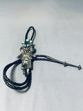 Long 4-1/2' Kachina Vintage Native American Navajo Turquoise Sterling Silver Bolo Tie-Nativo Arts
