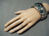 Authentic Bear Native American Navajo Turquoise Coral Sterling Silver Bracelet-Nativo Arts