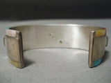 One Of The Best Vintage Native American Zuni Turquoise Side Inlay Sterling Silver Bracelet-Nativo Arts