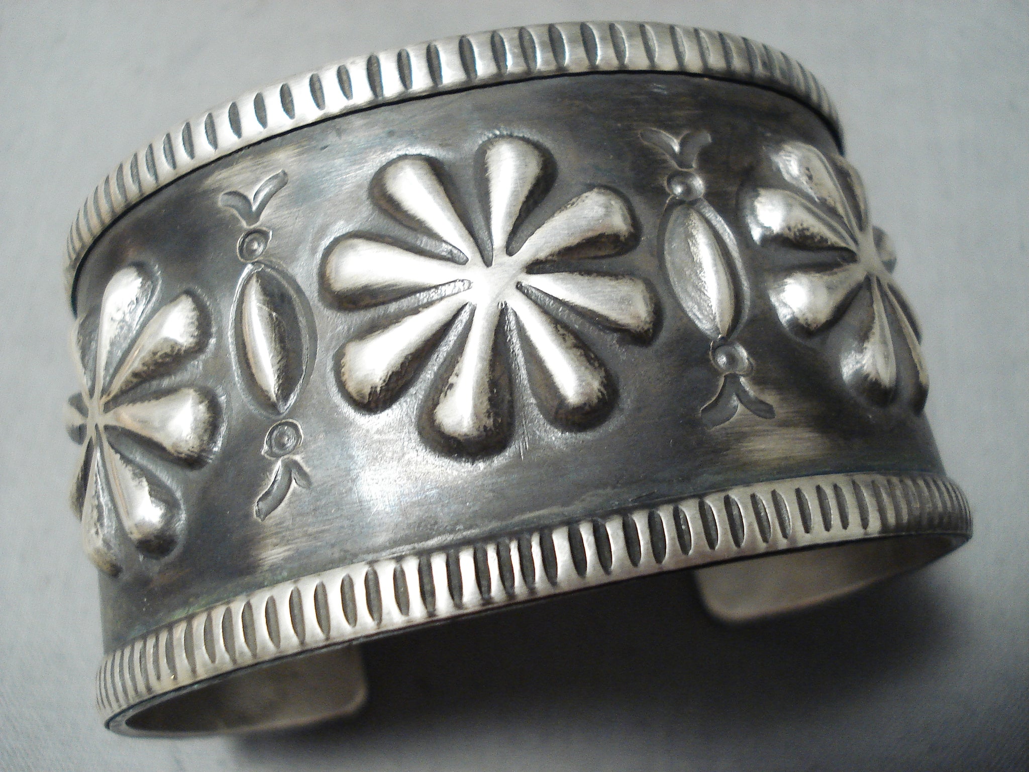Fabulous Navajo Wide Sterling Silver Bracelet Native American