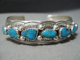 Fantastic Vintage Native American Navajo Blue Gem Turquoise Sterling Silver Bracelet Old-Nativo Arts