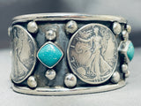 122 Gram Big Coin Native American Turquoise Sterling Silver Bracelet-Nativo Arts