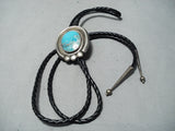 Heavy Vintage Native American Navajo Morenci Turquoise Sterling Silver Bolo Tie Old-Nativo Arts