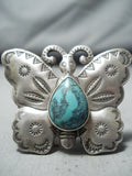 Superb San Felipe Native American Turquoise Sterling Silver Butterfly Ring-Nativo Arts