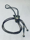 Amazing Vintage Native American Navajo Spiderweb Turquoise Shell Sterling Silver Bolo Tie-Nativo Arts