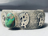 Very Rare Turquoise Vintage Native American Navajo Damale Sterling Silver Kokopelli Bracelet-Nativo Arts