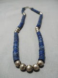 One Of The Best Vintage Native American Navajo Lapis Heishi Sterling Silver Necklace Old-Nativo Arts