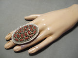 Impressive Navajo Coral Cluster Sterling Silver Ring Native American-Nativo Arts