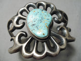 Huge Heavy Thick Vintage Native American Navajo Apache Turquoise Sterling Silver Bracelet Old-Nativo Arts