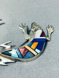 One Of A Kind Native American Navajo Turquoise Inlay Sterling Silver Gecko Pin-Nativo Arts