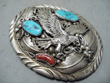 Mike Thomas Vintage Native American Navajo Kingman Turquoise Sterling Silver Buckle Old-Nativo Arts
