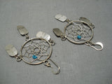 Detailed Intricate!! Vintage Native American Navajo Turquoise Drmcather Sterling Silver Earrings-Nativo Arts