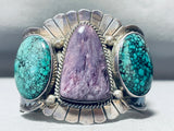 One Of Craziest Ever Vintage Native American Navajo Charoite Turquoise Sterling Silver Bracelet-Nativo Arts