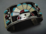Native American Quality Clara Gasper Vintage Zuni Sterling Silver Kachina Inlay Bracelet Old-Nativo Arts