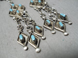 Fascinating Vintage Native American Zuni Turquoise Sterling Silver Chandelier Earrings Old-Nativo Arts
