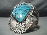Giant Vintage Native American Navajo Turquoise Sterling Silver Leaf Bracelet-Nativo Arts