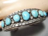 Excellent Vintage Navajo Turquoise Sterling Silver Bracelet Old Native American-Nativo Arts